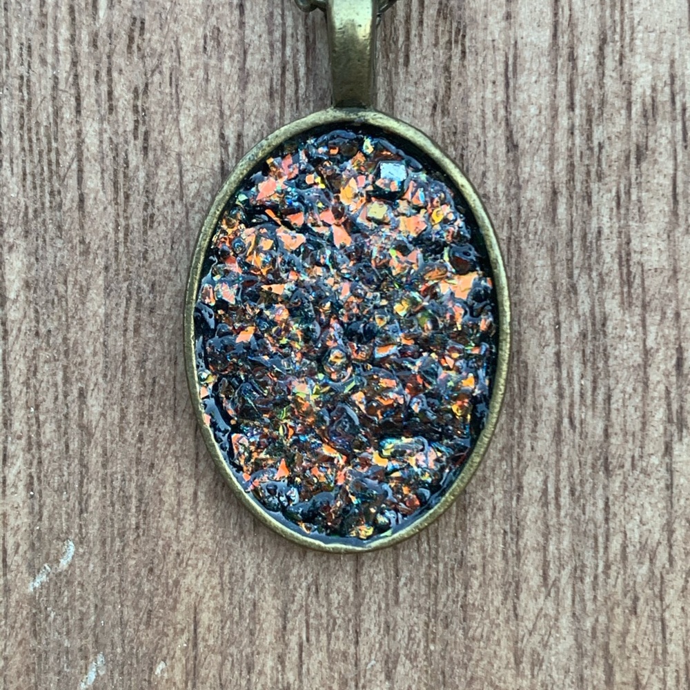 Handmade Multi Crystal Pendant on Bronze Chain